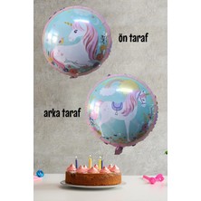 Pekshop Yuvarlak Unicorn Temalı Folyo Balon Çift Taraflı Unicorn Konsept Balon 45CM