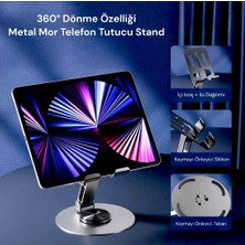 Royal Trend Masaüstü Metal Tablet ve Telefon Tutucu Stand, 360° Dönme Özelliği (Mor Renk)