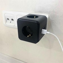Eymoş Isıya Dayanıklı Termal Akım Korumalı ve Çocuk Korumalı 3 Priz Girişli 3 USB Girişli Küp Priz