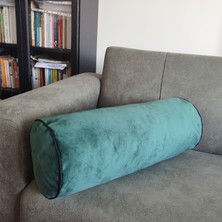 Ju Yaratıcı Tasarım Silindir Yuvarlak Dekoratif Kırlent Biyeli Zümrüt Yeşili 60X20