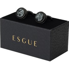 Esgue Füme Gri Renk Yuvarlak Form Desenli Kol Düğmesi