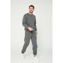Four Man Antrasit Gri Bisiklet Yaka Sweatshirt 3 Iplik Şardonlu (%100 Pamuk)