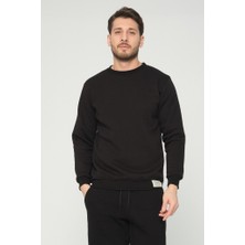 Four Man Siyah Bisiklet Yaka Sweatshirt 3 Iplik Şardonlu (%100 Pamuk)