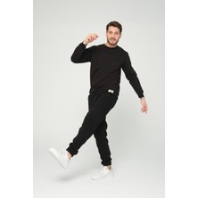 Four Man Siyah Bisiklet Yaka Sweatshirt 3 Iplik Şardonlu (%100 Pamuk)
