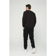 Four Man Siyah Bisiklet Yaka Sweatshirt 3 Iplik Şardonlu (%100 Pamuk)