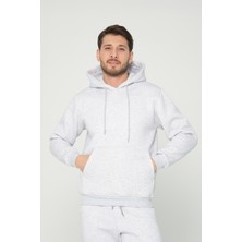 Four Man Açık Gri Kapşonlu Sweatshirt 3 Iplik Şardonlu (%100 Pamuk)