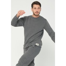 Four Man Antrasit Gri Bisiklet Yaka Sweatshirt 3 Iplik Şardonlu (%100 Pamuk)