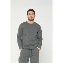 Four Man Antrasit Gri Bisiklet Yaka Sweatshirt 3 Iplik Şardonlu (%100 Pamuk)