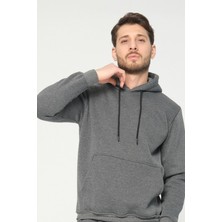 Four Man Antrasit Gri Kapşonlu Sweatshirt 3 Iplik Şardonlu  (%100 Pamuk)