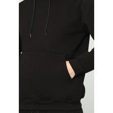 Four Man Siyah Kapşonlu Sweatshirt 3 Iplik Şardonlu  (%100 Pamuk)