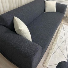 riselerhome Riselerhome Jakarlı 3 Kişilik Lastikli Gri Koltuk Kılıfı Çekyat Koltuk Örtüsü Streç Esnek Kanepe Kılıfı Düz Desen