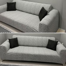 riselerhome Riselerhome Jakarlı 3 Kişilik Lastikli Gri Koltuk Kılıfı Çekyat Koltuk Örtüsü Streç Esnek Kanepe Kılıfı Düz Desen