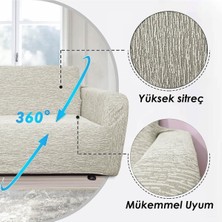 riselerhome Riselerhome Jakarlı 3 Kişilik Lastikli Gri Koltuk Kılıfı Çekyat Koltuk Örtüsü Streç Esnek Kanepe Kılıfı Düz Desen