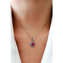 pembe zirkon taşlı gümüş kolye