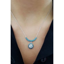 Turkuaz ve zirkon taşlı gümüş bayan kolye