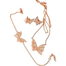 Pırlanta ışıltısında zirkon taşlı italyan tasarımı 925 ayar gümüş rose set takım