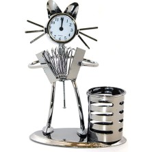 Hediyesahibi Metal Saatli Kalemlik 17x12 Cm Şık Tasarım ile Ofis ve Okul İçin Kullanım