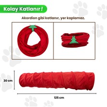 Miyav Kırmızı Uzun Kedi Tüneli 125 cm Katlanabilir Kedi Oyuncağı Güvenli Saklanma ve Oyun Alanı