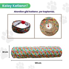 Miyav Katlanabilir Uzun Kedi Tüneli 125 cm Oxford Kumaşlı Dayanıklı Tünel Renkli Desenli Kedi Oyun Alanı