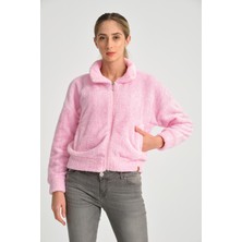 Cool Hill Pembe Tam Fermuarlı Kadın Peluş Ceket