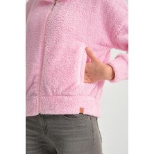 Cool Hill Pembe Tam Fermuarlı Kadın Peluş Ceket