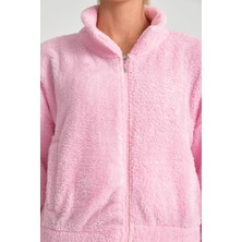 Cool Hill Pembe Tam Fermuarlı Kadın Peluş Ceket