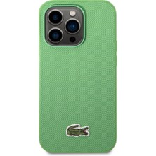 Lacoste iPhone 14 Pro Kılıf Lacoste Orjinal Lisanslı Pu Pike Desenli Ikonik Timsah Dokuma Logolu Yeşil