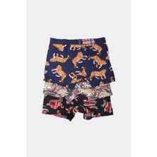 Harry Jons Erkek 3'lü Desenli Renkli Pamuklu Premium Paket Boxer