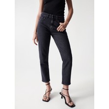 Salsa Yüksek Bel Dar Paça Mom Fit Siyah Kadın Denim Pantolon 21004613