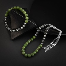 Osmanlı Doğal Taş Yeşim-Hematit Doğal Taş Tesbih Bileklik Seti