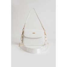 Just Polo Yeni Sezon Kolon Askılı 4 Bölmeli Beyaz Kadın Omuz Çantası 25X15CM PBU2174