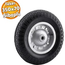 Badem10 El Arabası Yük Taşıma Tekeri Siboplu Bilyeli Rulmanlı Havalı Dublex 350X70 mm Çelik Jant Tekerlek