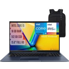 Asus Vivobook X1502ZA-EJ1644 Intel Core I5-1235U 16GB 512GB SSD 15.6" Windows 11 Pro Fhd Dizüstü Bilgisayar + Notebook Çanta