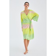 Peraluna SAKURA Çan Kollu Viskonlu Yazlık Kadın Triko Kimono - Lime Melanj