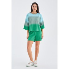 Peraluna SİRİ BLOUSE & SHORTS Yazlık Triko Kadın Şort Takım Nil Yeşili