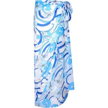 Peraluna AZUL PAREO Çiçekli Dalga Desen 140X140 CM Şifon Pareo & Eşarp - Mavi