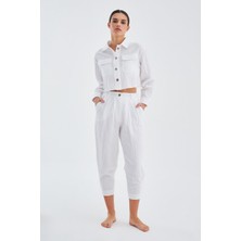 Peraluna SANDAL TROUSER Bol Kesim Yazlık Muslin Kadın Kısa Pantolon Beyaz