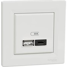 Schneider EPH2700421 Asfora Beyaz 3A 45W Ikili Type A+C USB Hızlı Şarj