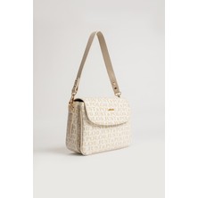 Just Polo Kadın Krem Baskı Desenli Kolon Askılı 3 Bölmeli Omuz Çantası 23X16CM MDS2184