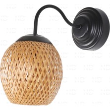 Boja Bambu Siyah Detay Aplik 15x15x25 cm İskandinav, Modern, Bohem, Rattan, Aydınlatma