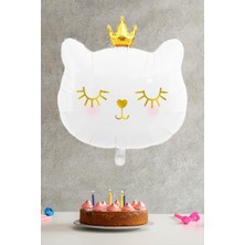 Pekshop Beyaz Kedi Gold Taçlı Folyo Balon