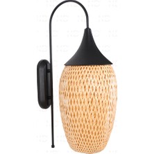 Boja Bambu Siyah Detay Aplik 23x37x60 cm İskandinav, Modern, Bohem, Rattan, Aydınlatma