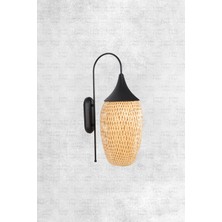 Boja Bambu Siyah Detay Aplik 23x37x60 cm İskandinav, Modern, Bohem, Rattan, Aydınlatma