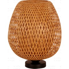 Boja Bambu Abajur, Masa Lambası 25x25x30 cm İskandinav, Modern, Bohem, Rattan, Aydınlatma