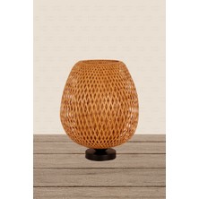 Boja Bambu Abajur, Masa Lambası 25x25x30 cm İskandinav, Modern, Bohem, Rattan, Aydınlatma