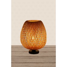 Boja Bambu Abajur, Masa Lambası 25x25x30 cm İskandinav, Modern, Bohem, Rattan, Aydınlatma