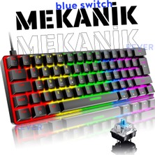 Rever Blue Switch Mekanik Mini 62 Tuşlu 19 Mod LED Işıklı Gaming Oyuncu Klavyesi Klavye T60 Blic