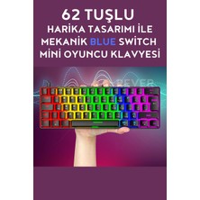 Rever Blue Switch Mekanik Mini 62 Tuşlu 19 Mod LED Işıklı Gaming Oyuncu Klavyesi Klavye T60 Blic