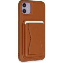 Nd Store HDD Iphone 11 Kılıf Hd Deri Luxury Magnet Kartvizitli Kapak - Kahverengi