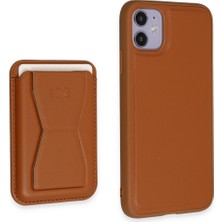 Nd Store HDD Iphone 11 Kılıf Hd Deri Luxury Magnet Kartvizitli Kapak - Kahverengi